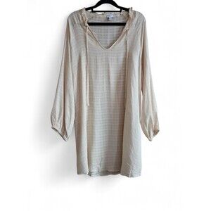 Nordstrom Rack Tunic Top Womens Size Large Cream Plaid Peasant Boho Swim Coverup